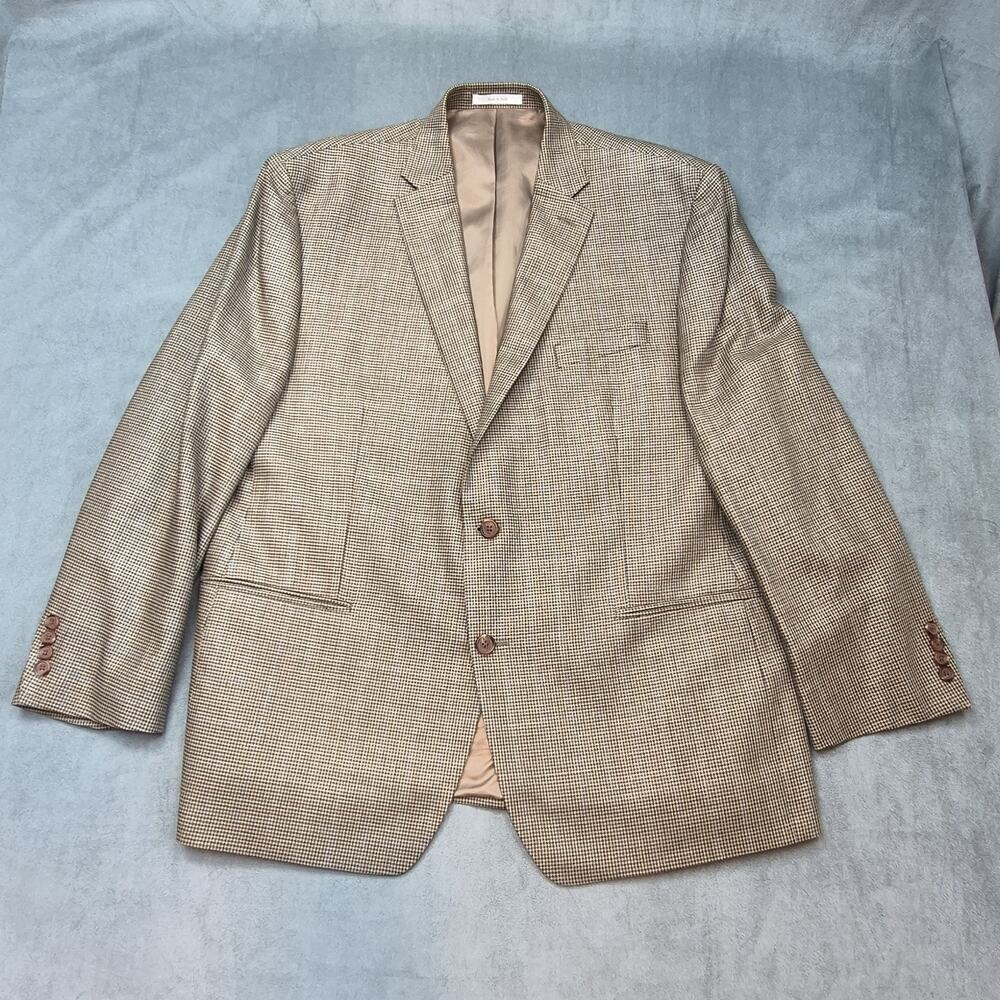 Lauren Ralph Lauren Houndstooth Silk Wool Sport Coat Blazer Brown Mens 48R